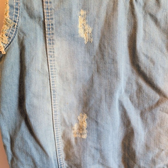 Smoke Rise Denim Vest Women Small Light Blue Distressed American Flag Patches - Picture 8 of 8